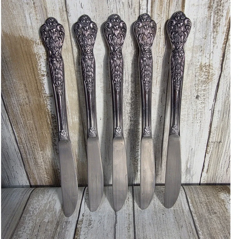 MSI Japan Stainless Steel Dessert Fruit Knives Ornate Floral Handles Set of‎ 5